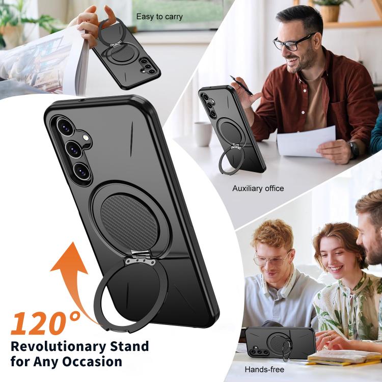 For Samsung Galaxy A25 4G / 5G Metal Rotation Holder MagSafe TPU Hybrid PC Phone Case