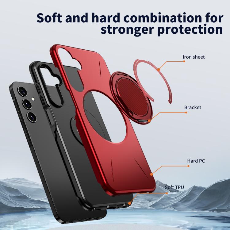 For Samsung Galaxy A25 4G / 5G Metal Rotation Holder MagSafe TPU Hybrid PC Phone Case