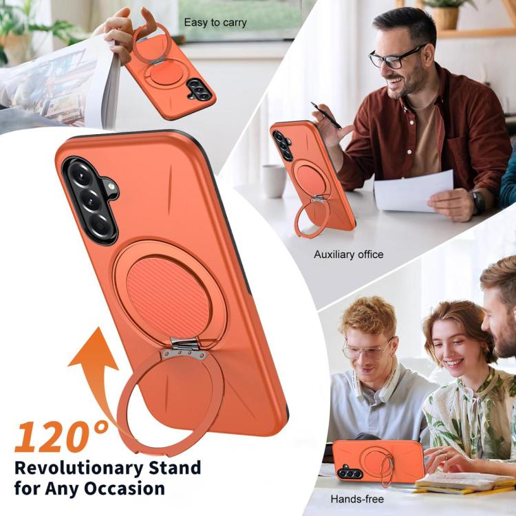 For Samsung Galaxy A36 5G Metal Rotation Holder MagSafe TPU Hybrid PC Phone Case