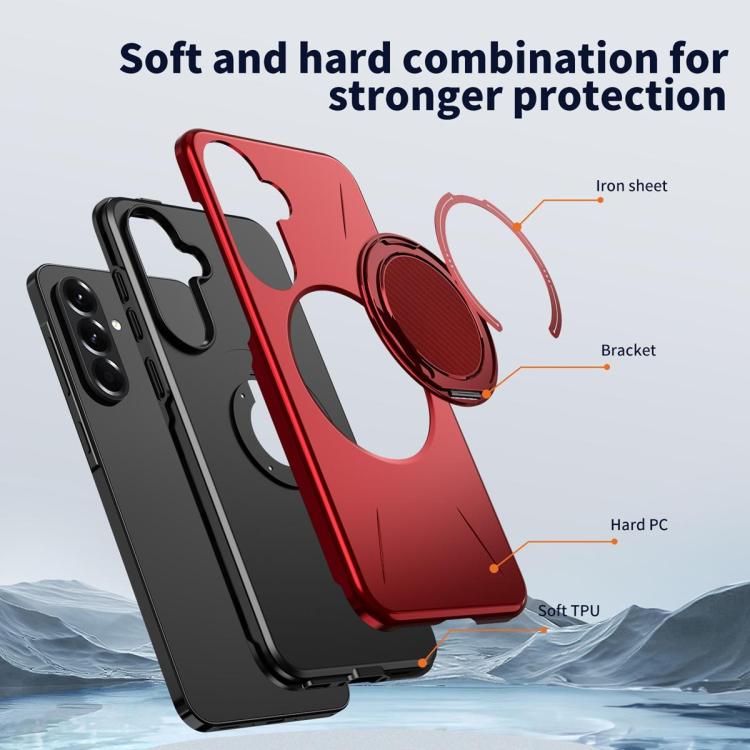 For Samsung Galaxy A36 5G Metal Rotation Holder MagSafe TPU Hybrid PC Phone Case