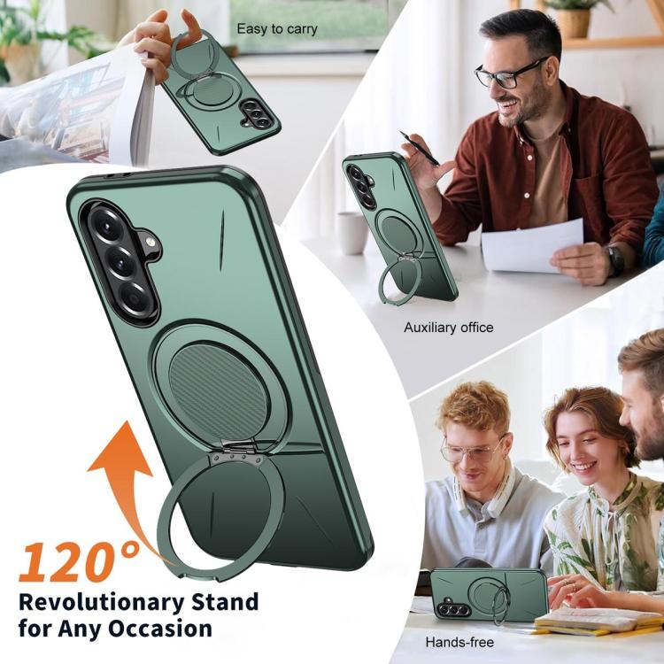 For Samsung Galaxy A36 5G Metal Rotation Holder MagSafe TPU Hybrid PC Phone Case