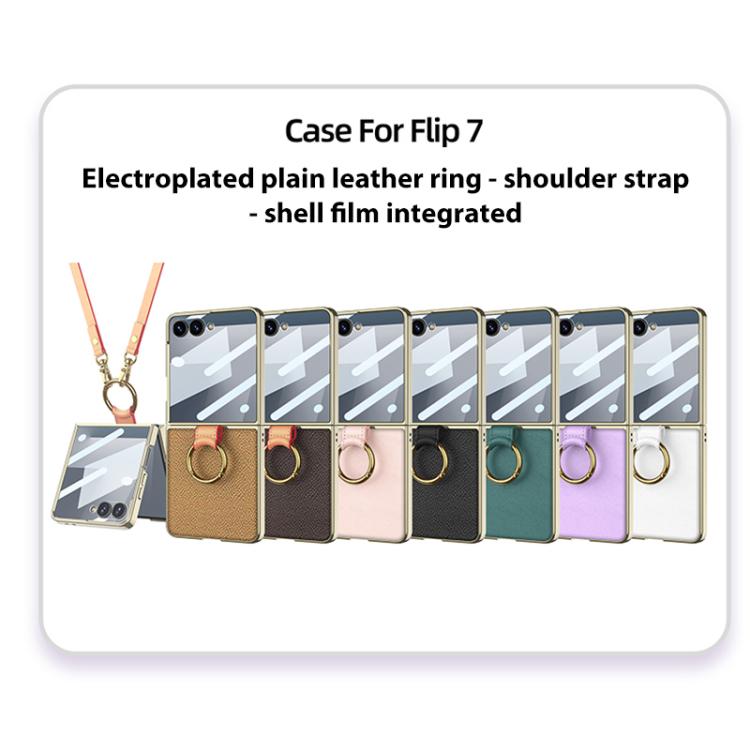 For Samsung Galaxy Z Flip7 5G GKK Integrated Electroplating Ring Leather Phone Case with Strap