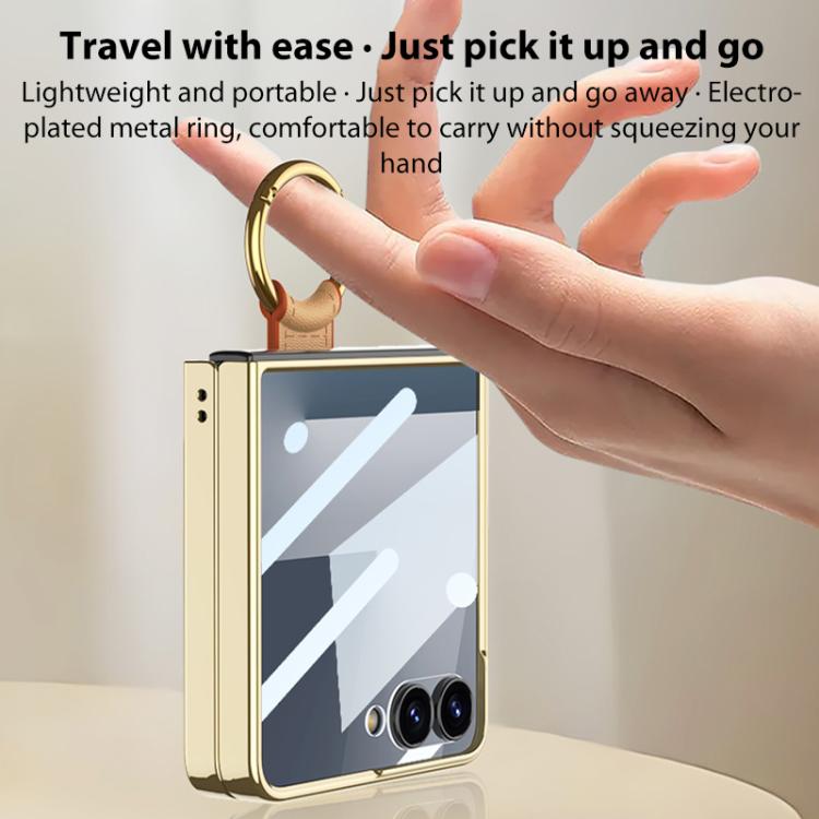 For Samsung Galaxy Z Flip7 5G GKK Integrated Electroplating Ring Leather Phone Case with Strap