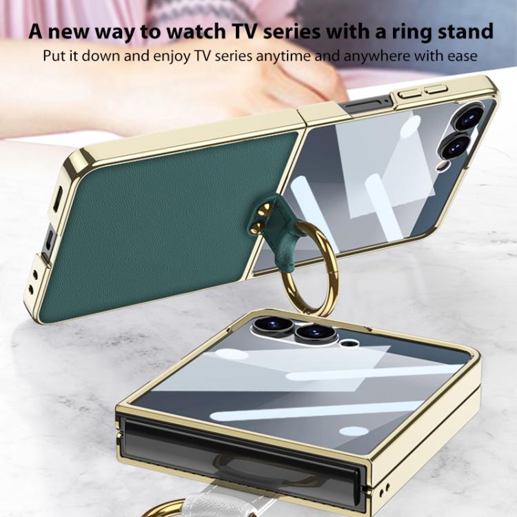 For Samsung Galaxy Z Flip7 5G GKK Integrated Electroplating Ring Leather Phone Case with Strap