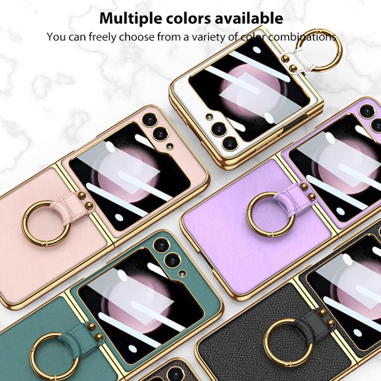 For Samsung Galaxy Z Flip7 5G GKK Integrated Electroplating Ring Leather Phone Case with Strap