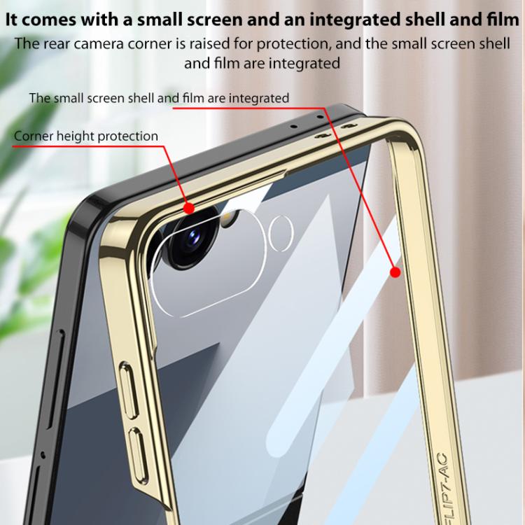 For Samsung Galaxy Z Flip7 5G GKK Integrated Electroplating Ring Leather Phone Case with Strap