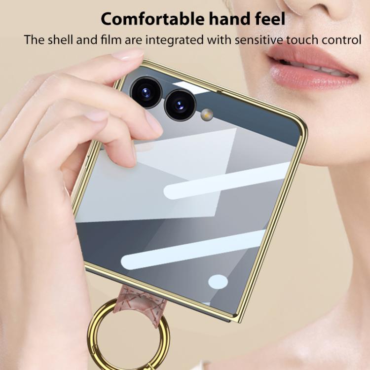 For Samsung Galaxy Z Flip7 5G GKK Integrated Plating Weave Texture Phone Case with Ring Holder