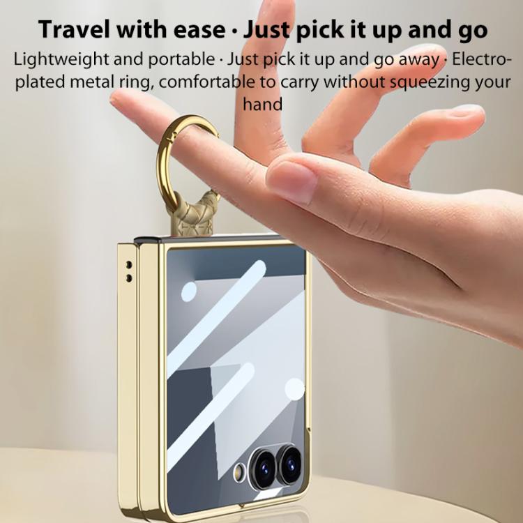 For Samsung Galaxy Z Flip7 5G GKK Integrated Plating Weave Texture Phone Case with Ring Holder