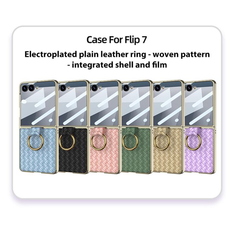 For Samsung Galaxy Z Flip7 5G GKK Integrated Plating Weave Texture Phone Case with Ring Holder