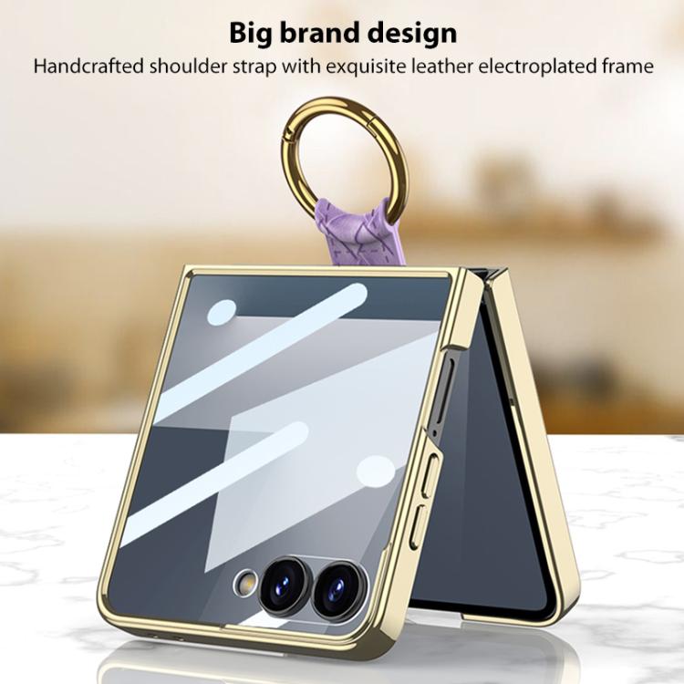 For Samsung Galaxy Z Flip7 5G GKK Integrated Plating Weave Texture Phone Case with Ring Holder