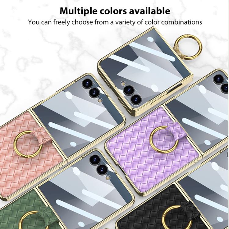 For Samsung Galaxy Z Flip7 5G GKK Integrated Plating Weave Texture Phone Case with Ring Holder