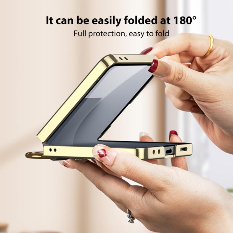 For Samsung Galaxy Z Flip7 5G GKK Integrated Plating Weave Texture Phone Case with Ring Holder