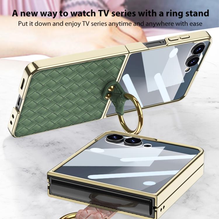 For Samsung Galaxy Z Flip7 5G GKK Integrated Plating Weave Texture Phone Case with Ring Holder