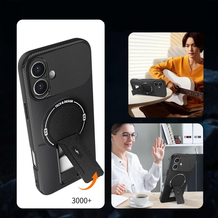 For iPhone 17 Carbon Fiber Texture MagSafe Phone Case with Holder