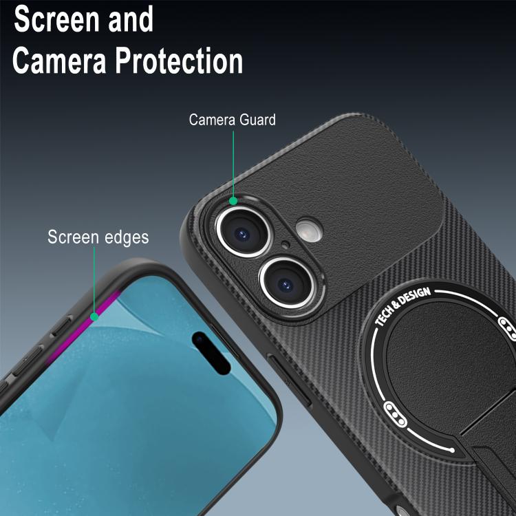 For iPhone 17 Carbon Fiber Texture MagSafe Phone Case with Holder
