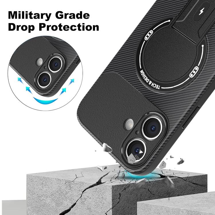 For iPhone 17 Carbon Fiber Texture MagSafe Phone Case with Holder