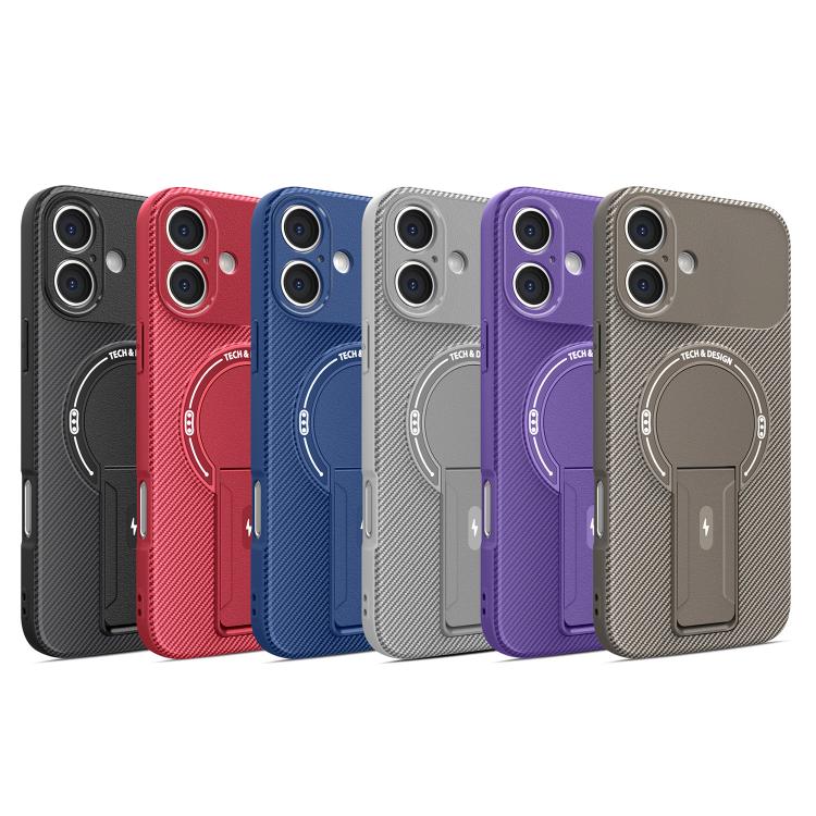 For iPhone 17 Carbon Fiber Texture MagSafe Phone Case with Holder