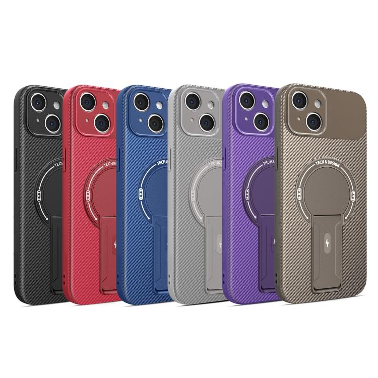 For iPhone 15 Carbon Fiber Texture MagSafe Phone Case with Holder