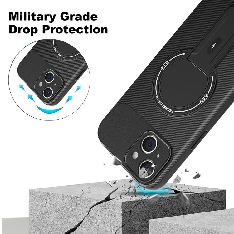 For iPhone 15 Carbon Fiber Texture MagSafe Phone Case with Holder