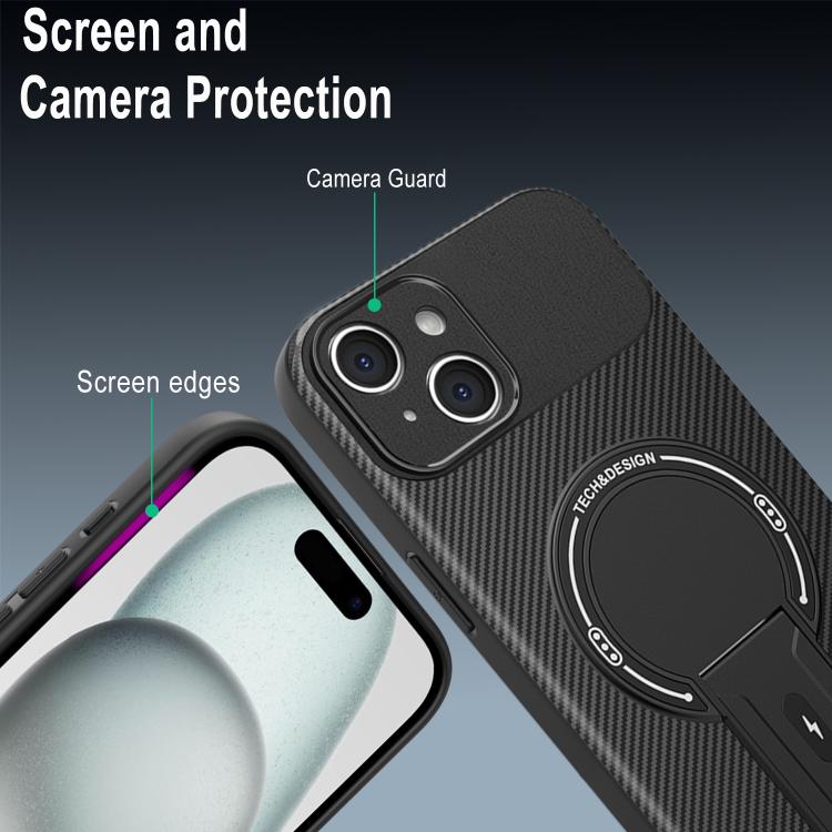 For iPhone 15 Carbon Fiber Texture MagSafe Phone Case with Holder
