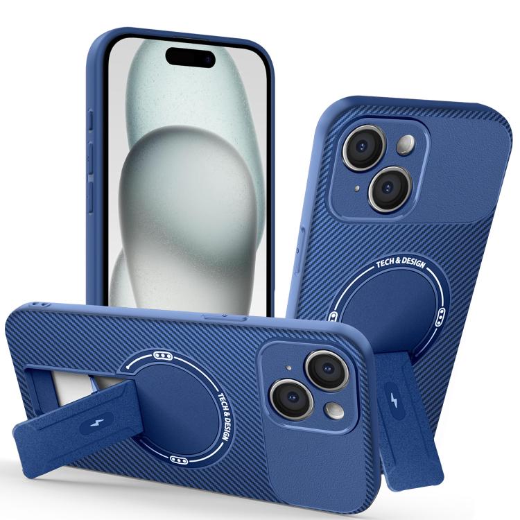 For iPhone 15 Carbon Fiber Texture MagSafe Phone Case with Holder
