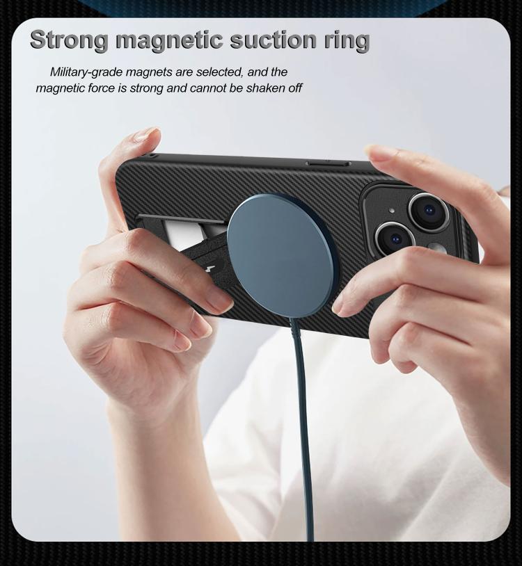 For iPhone 15 Carbon Fiber Texture MagSafe Phone Case with Holder