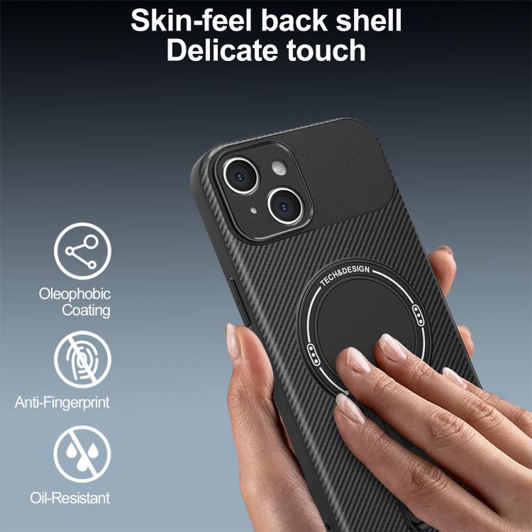 For iPhone 15 Carbon Fiber Texture MagSafe Phone Case with Holder