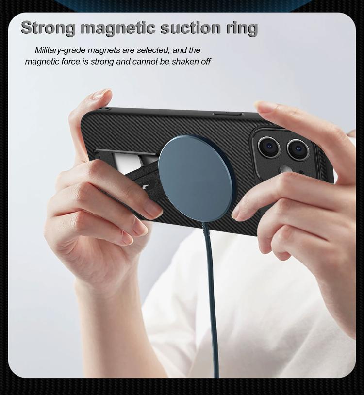 For iPhone 11 Carbon Fiber Texture MagSafe Phone Case with Holder