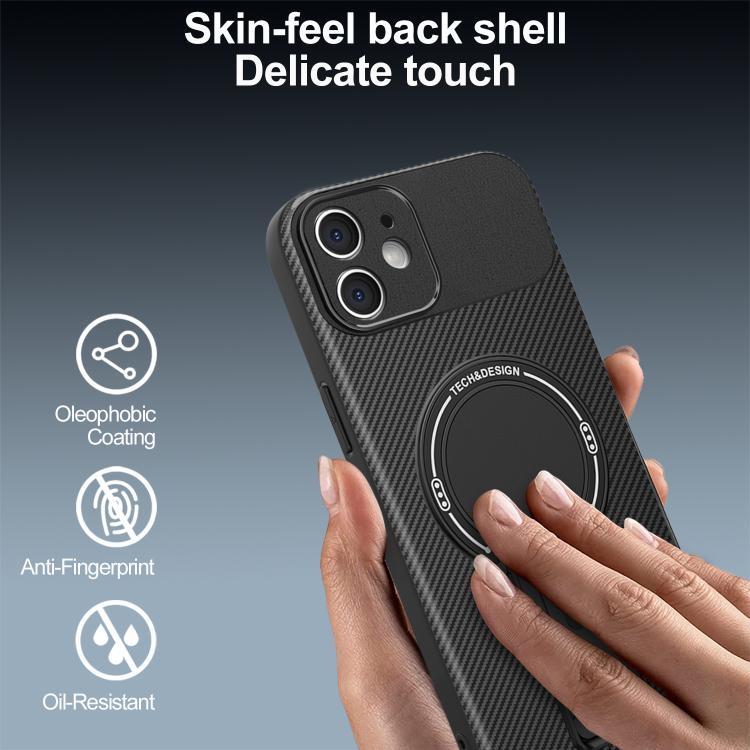 For iPhone 11 Carbon Fiber Texture MagSafe Phone Case with Holder