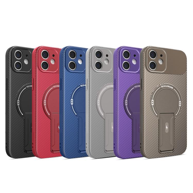 For iPhone 11 Carbon Fiber Texture MagSafe Phone Case with Holder