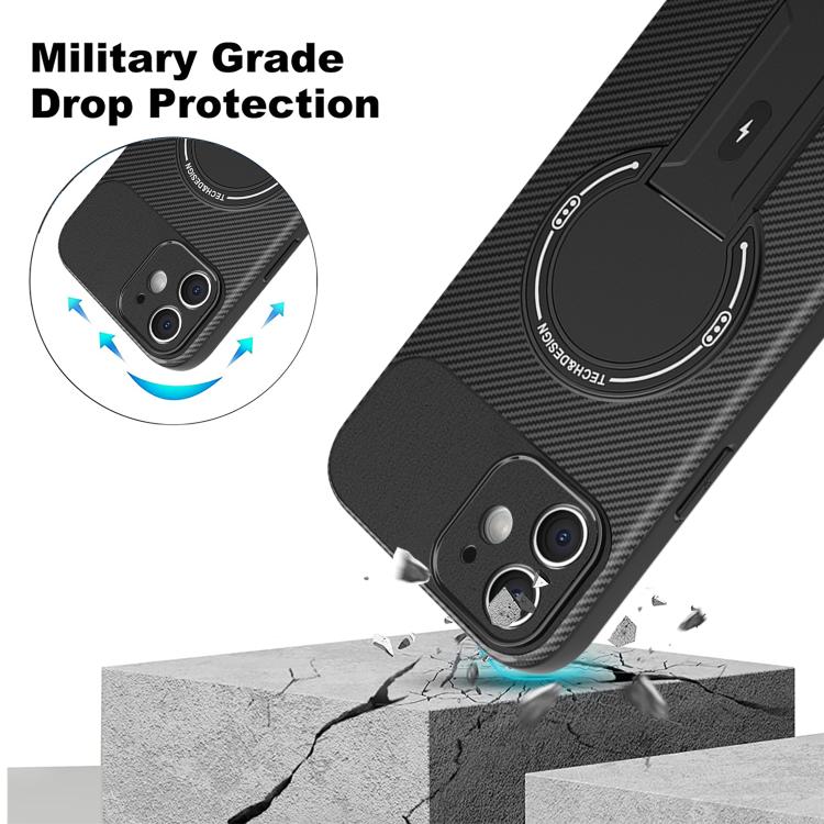 For iPhone 11 Carbon Fiber Texture MagSafe Phone Case with Holder