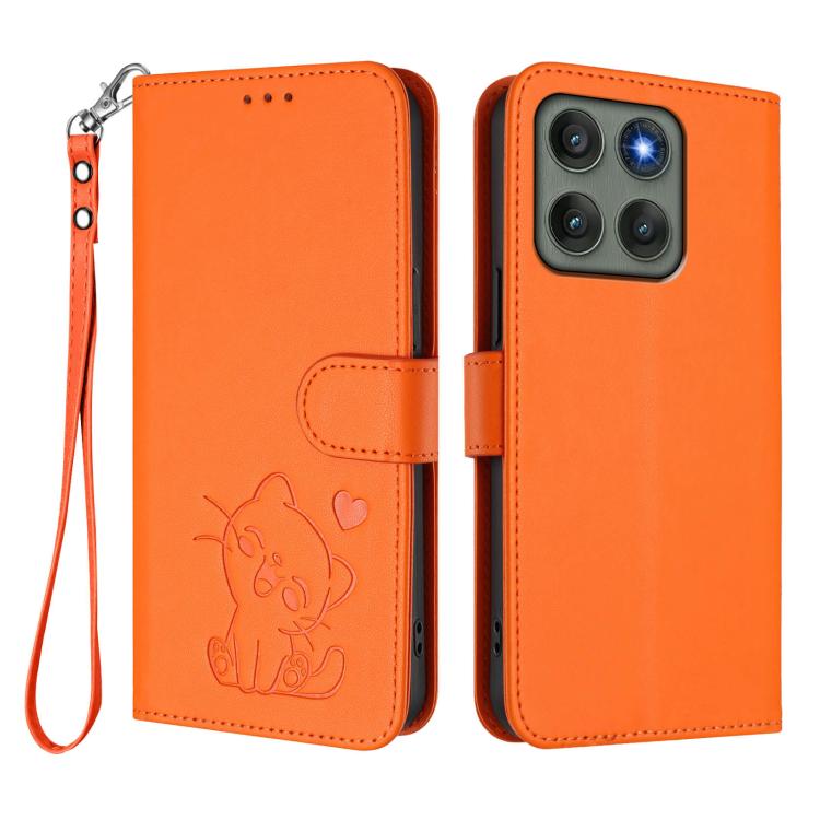 For Motorola Edge 60 Pro Embossed Heart Cat Leather Phone Case with Hand Strap