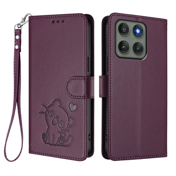 For Motorola Edge 60 Pro Embossed Heart Cat Leather Phone Case with Hand Strap