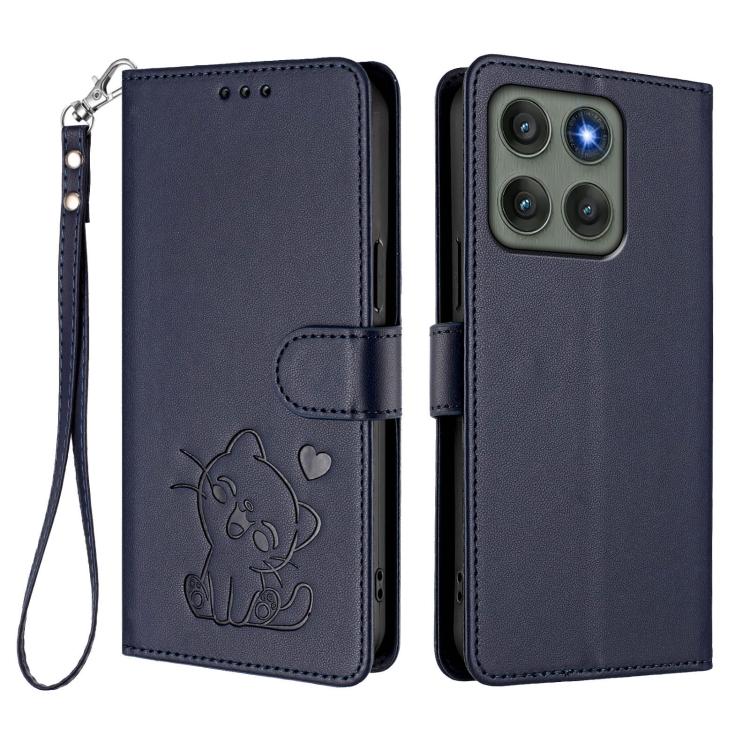 For Motorola Edge 60 Pro Embossed Heart Cat Leather Phone Case with Hand Strap