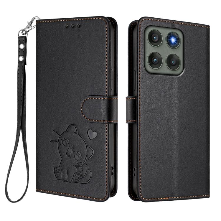 For Motorola Edge 60 Pro Embossed Heart Cat Leather Phone Case with Hand Strap
