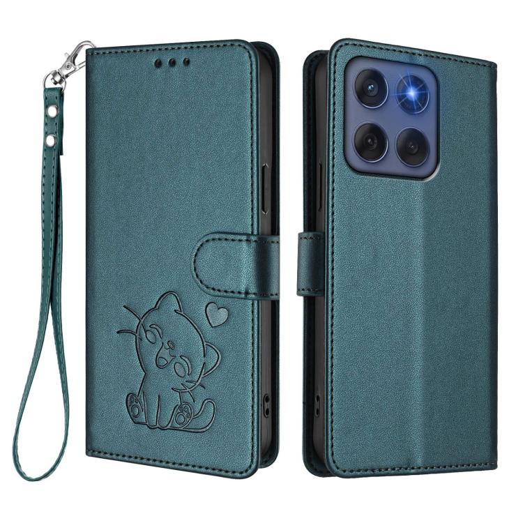 For Motorola Edge 60 Fusion Embossed Heart Cat Leather Phone Case with Hand Strap