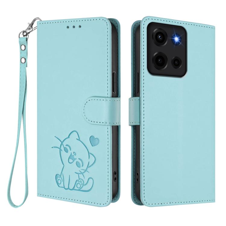 For Motorola Moto G 5G 2025 Embossed Heart Cat Leather Phone Case with Hand Strap