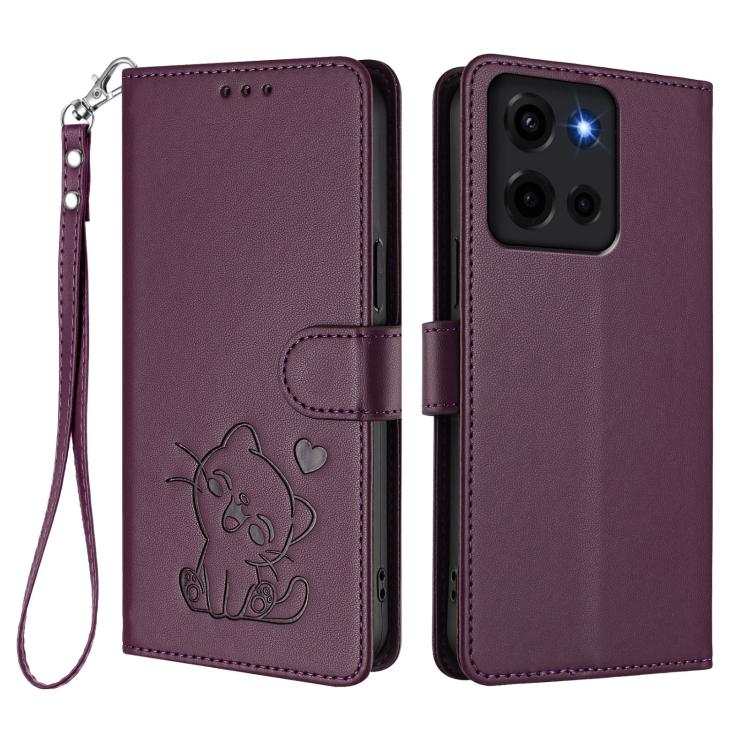 For Motorola Moto G 5G 2025 Embossed Heart Cat Leather Phone Case with Hand Strap