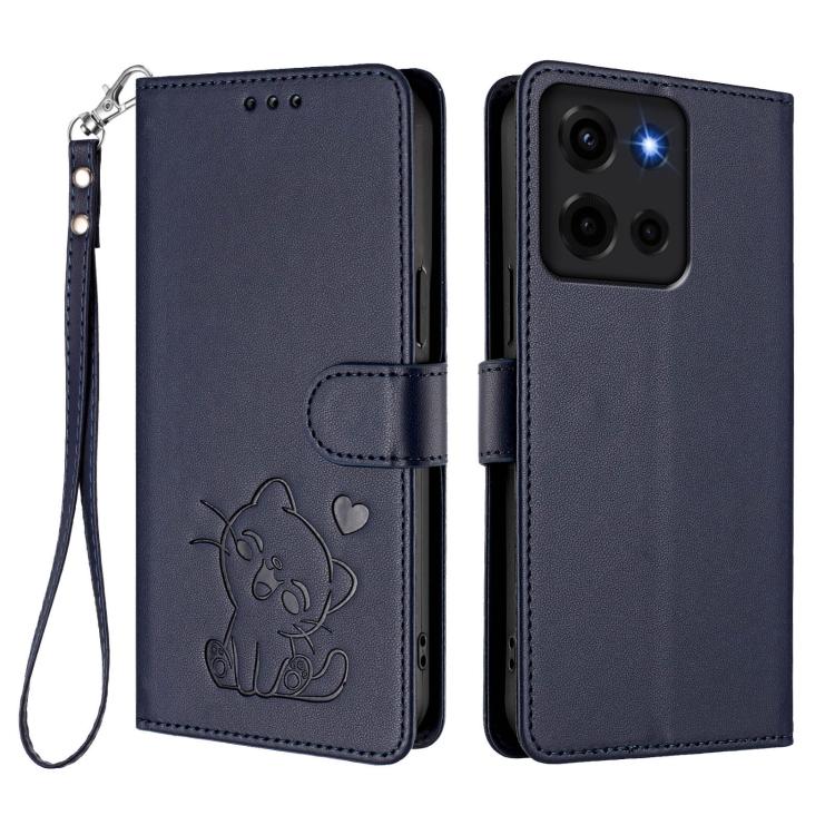 For Motorola Moto G 5G 2025 Embossed Heart Cat Leather Phone Case with Hand Strap