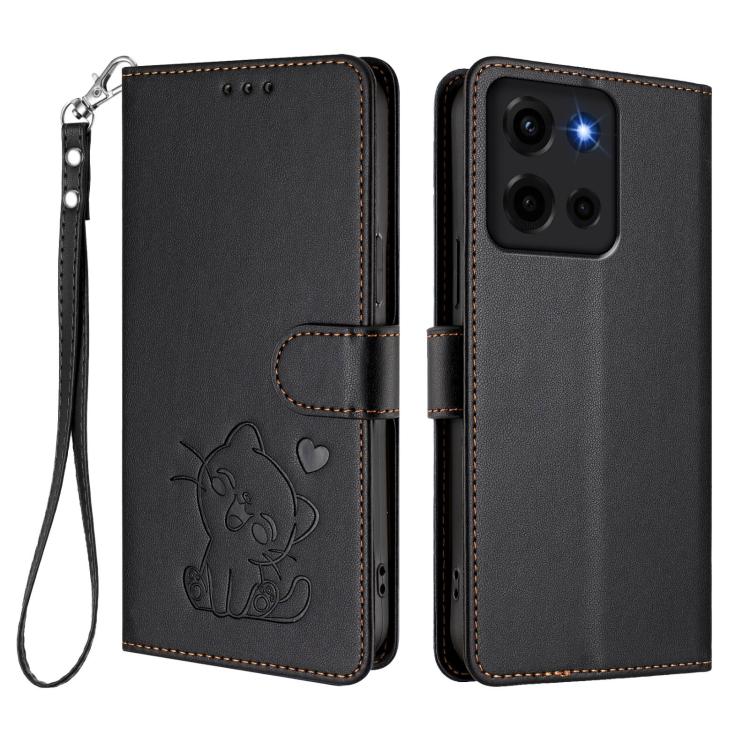 For Motorola Moto G 5G 2025 Embossed Heart Cat Leather Phone Case with Hand Strap