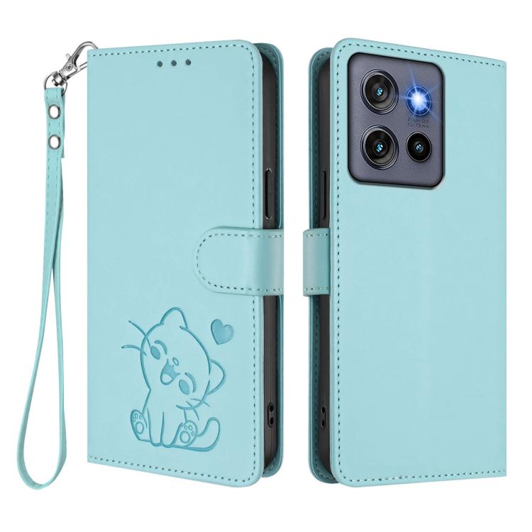 For Motorola Moto Thinkphone 25 Embossed Heart Cat Leather Phone Case with Hand Strap