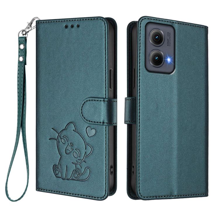 For Motorola Edge 5G 2024 Embossed Heart Cat Leather Phone Case with Hand Strap