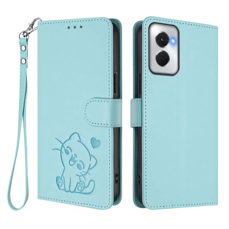 For Motorola Moto G Power 2024 Embossed Heart Cat Leather Phone Case with Hand Strap