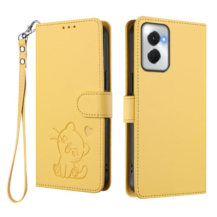 For Motorola Moto G Power 2024 Embossed Heart Cat Leather Phone Case with Hand Strap