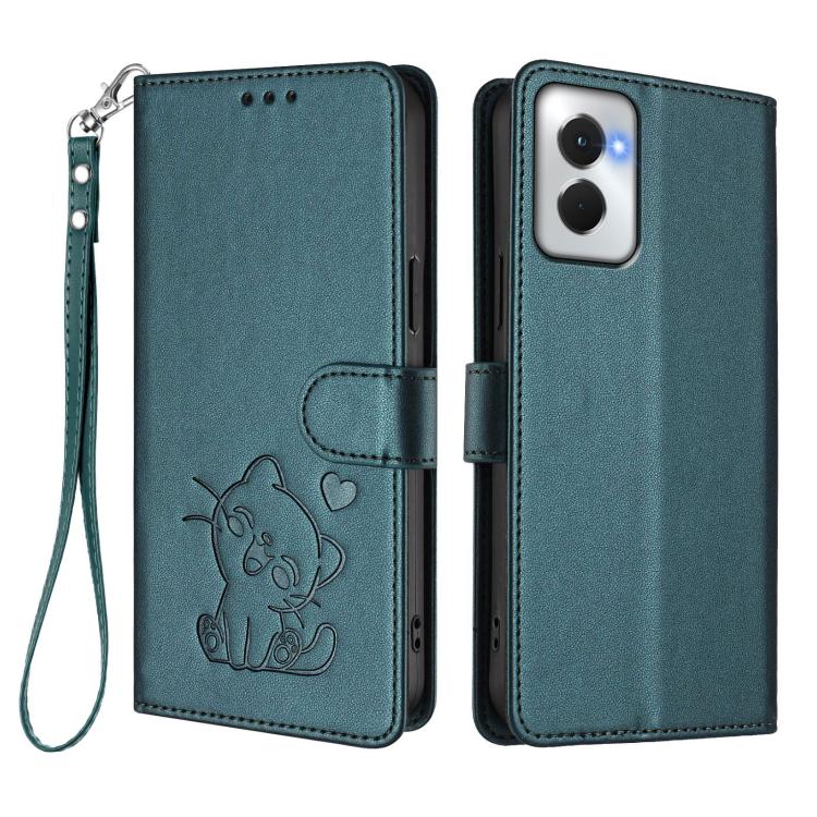 For Motorola Moto G Power 2024 Embossed Heart Cat Leather Phone Case with Hand Strap