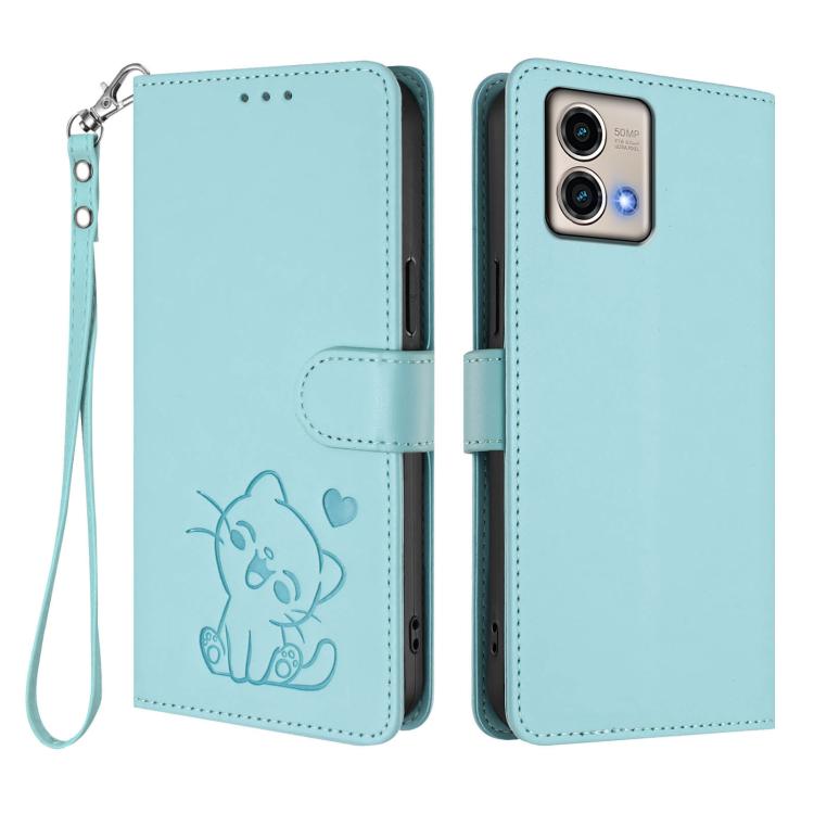 For Motorola Moto G Stylus 5G 2023 Embossed Heart Cat Leather Phone Case with Hand Strap