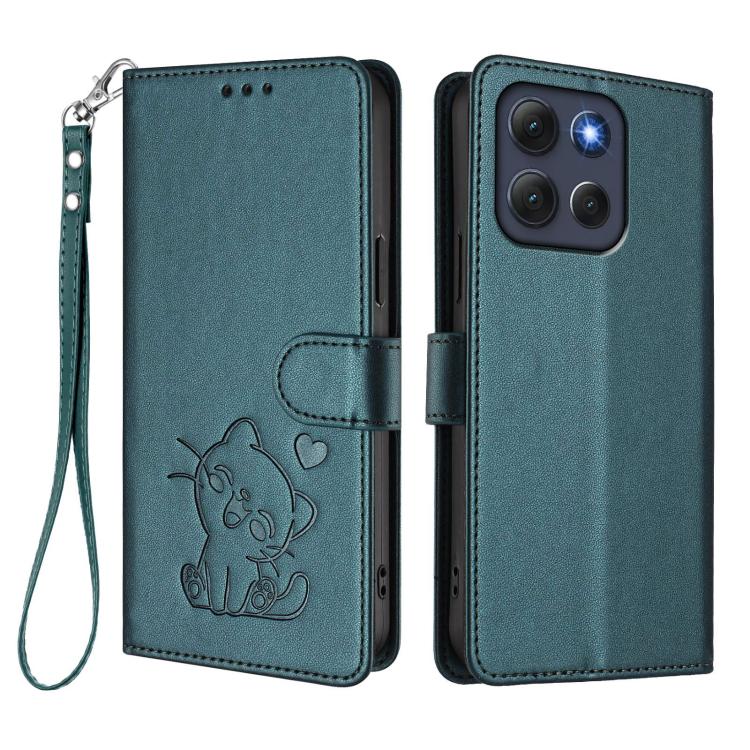 For Motorola Moto G86 5G Embossed Heart Cat Leather Phone Case with Hand Strap