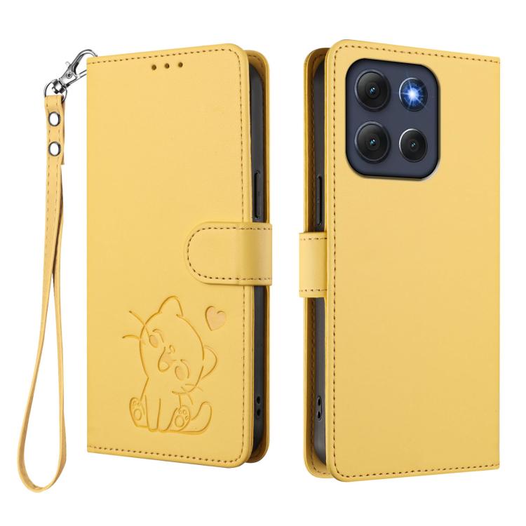 For Motorola Moto G86 Power Embossed Heart Cat Leather Phone Case with Hand Strap