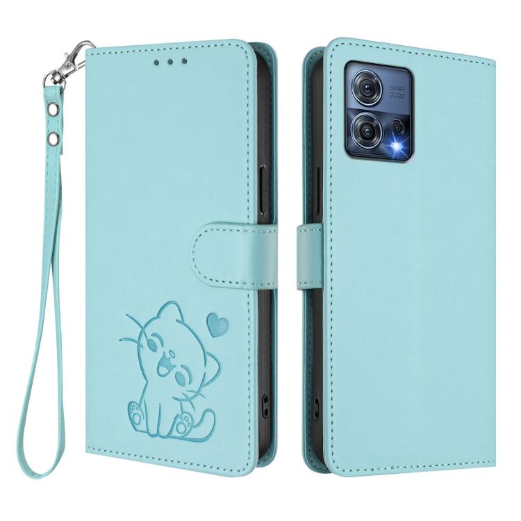 For Motorola Moto S30 Pro 5G Embossed Heart Cat Leather Phone Case with Hand Strap