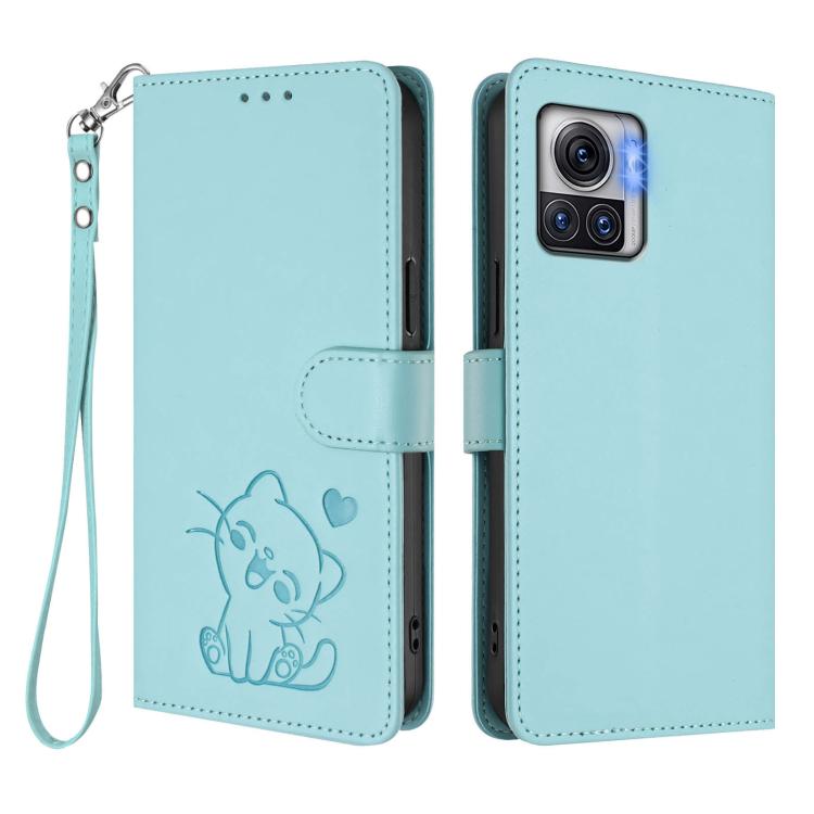 For Motorola Moto X30 Pro 5G Embossed Heart Cat Leather Phone Case with Hand Strap